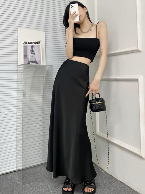 A-Line Long Satin Skirts